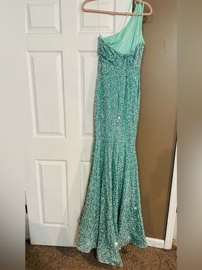 Mint Green Sequin One-Shoulder Evening Gown